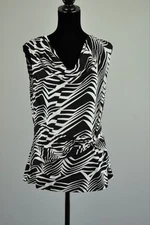 IN I. N. Studio Women L Stretch Sleeveless Jersey Shell Top Career ~ B&W