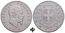 KINGDOM OF ITALY 5 lire 1875 Milan SILVER Shield Vittorio Emanuele II