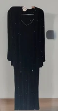 STEFANYSZYN Long Black Gown & Jacket Crystal Trim XL Formal Black Tie VINTAGE