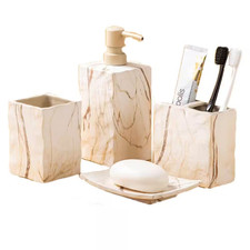Ceramic Bathroom Accessory Set Complete 4 Pieces Retro Style Soap Dispenser and