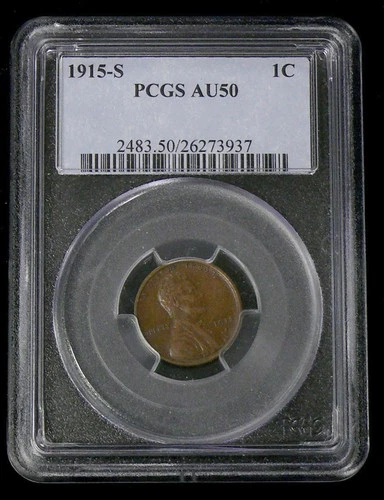 1915-S AU-50  LINCOLN ONE CENT PIECE  PCGS GRADED