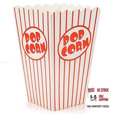 100 Pack Paper Open-Top Popcorn Box, Popcorn Containers Striped Red and