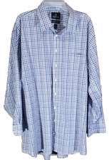 Stafford Shirt Mens 18.5 34/35 Big Blue Plaid Travel Performance Button Up Long