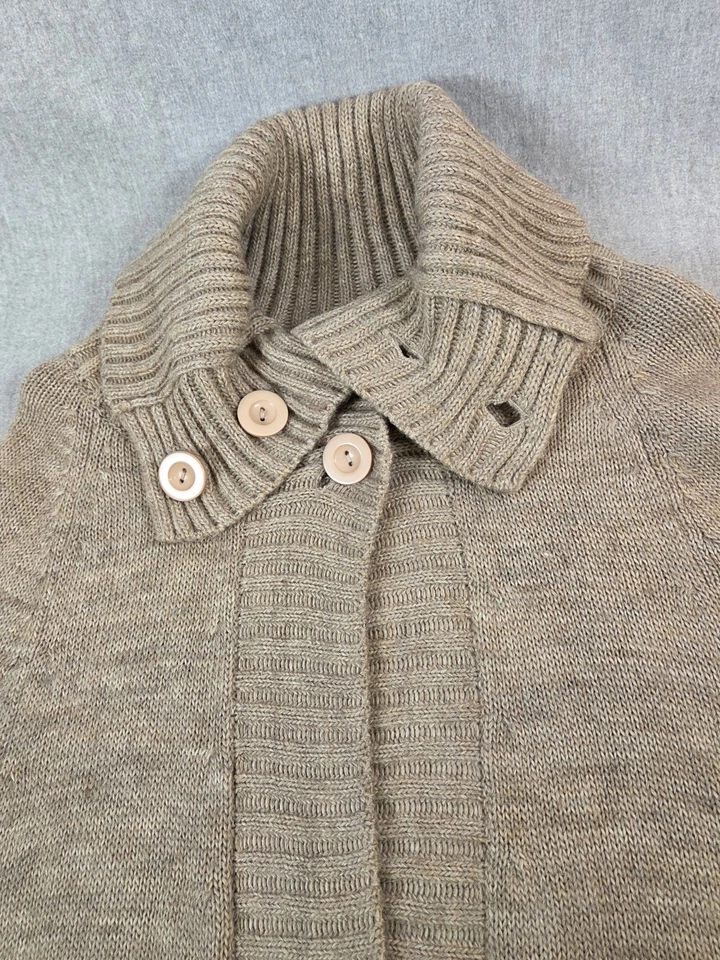 Lord & Taylor S Poncho Tejido con Cable Capa Pullover Tostado Lana Alpaca Cuello Simulado Retro Foto 4 de 4