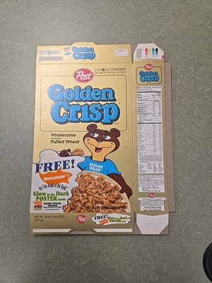 1995 Post GOLDEN CRISP  Cereal Box, Nickelodeon Glow in the Dark Poster, Factory