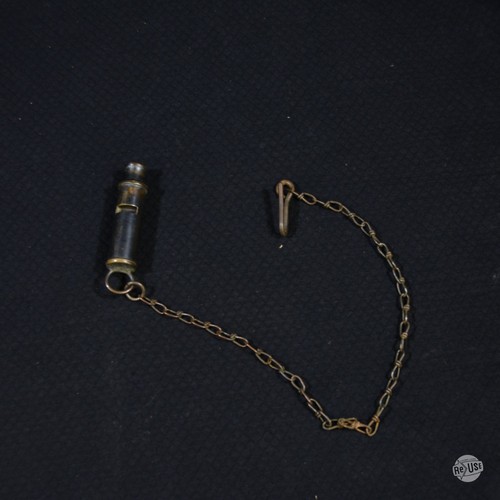 WW1 US Army Brass Trench Whistle with Chain & Hook - Vintage Military G.I. Style
