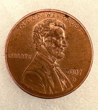 2007-D  Lincoln penny, Close AM, Rail-RIM, Thick-flat Letters