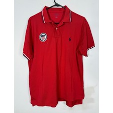 Polo Ralph Lauren Mens XL Red USA Crest Pique Polo Shirt Short Sleeve Navy Pony