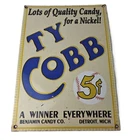 Vintage Ty Cobb Baseball Sign - MLB Candy Michigan Porcelain Gas Sign