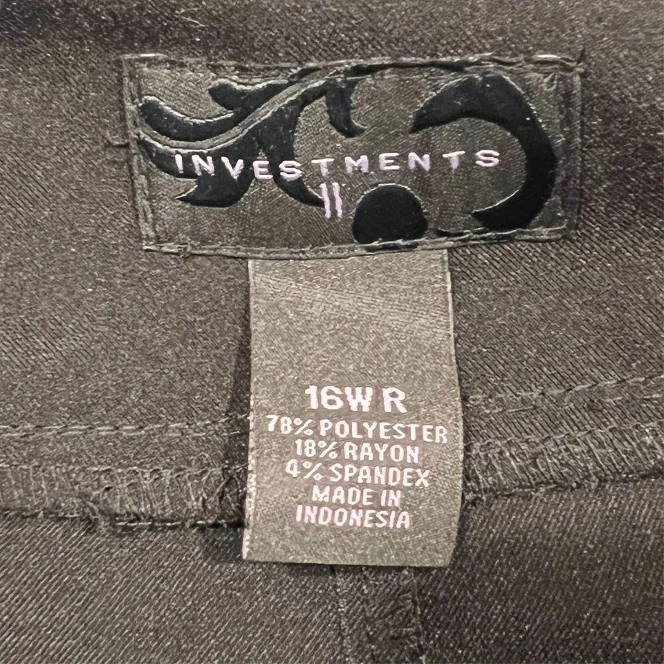 Investments Pull On Dress Pants Slacks women's 16W R 37x26 Black Elastic Waist - Image 4 of 4