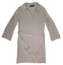 New York & Company XS Cream Open Knit Sweater Dress Belted 60% Cotton Boho