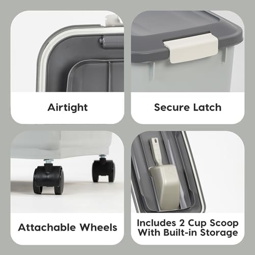 Dog Food Storage Container with Wheels Airtight Lid Scoop