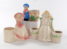 Vintage Lot of 3 Mid-Century Ceramic Windowsill Planters - Dutch Boy & Girl