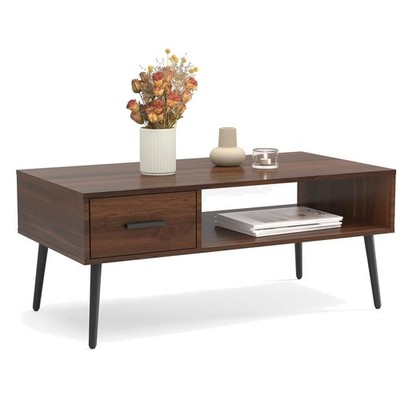 Mid Century Modern Coffee Table with Storage, Walnut Finish