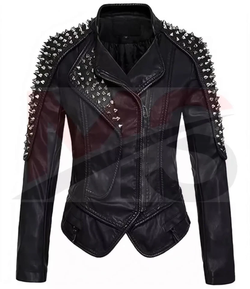 Brando Studded Style Spiked Punk Rock Mens Black Genuine Leather Biker Jacket - Image 3 of 4