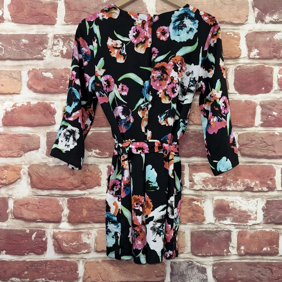 Vestido Yumi Kim Mujer Mediano Negro Multicolor Floral Abstracto Sobrepelliz Envoltura Foto 4 de 4