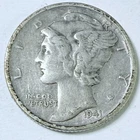 1941-S MERCURY DIME, 90% SILVER, VERY FINE DETAILS #9253