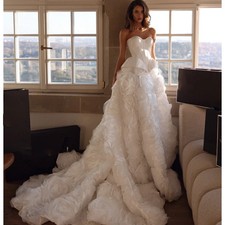 Wedding Dresses Ruffled With Satin A-Line Strapless Sleeveless Ball Bridal Gowns