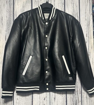 Hudson Jeans Varsity Bomber Jacket Black Vegan Leather Men's XL NWT $198