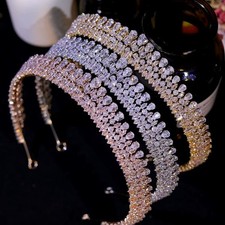 Gold Pink Crystal Crown Bridal Headdress Diadem Headband Wedding Hair Engagement