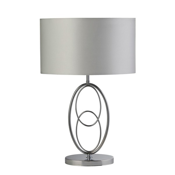 Tischleuchte Stoff Metall 53 Cm In Silber Chrom Nachttisch Wohnzimmer Lampe-image