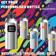 Personalised Name Custom Logo Two Lids Premium Water Bottle Kids School Gift