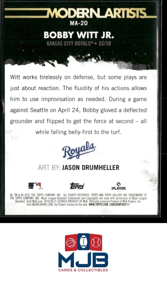 2022 Topps Gallery Bobby Witt Jr. Modern Artists Rookie #MA-20 - Image 2 of 2