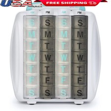 Weekly Pill Organizer AM PM W/ Refill Reminder Emergency Info Compact Travel New