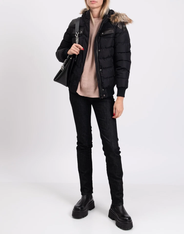 RRP€720 MATCHLESS Down Quilted Jacket XS PU Leather Details Hooded Made in Italy - Image 2 of 4