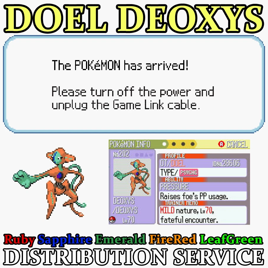 Pokemon DOEL Deoxys Distribution For Ruby Sapphire Emerald FireRed LeafGreen