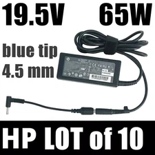 LOT of 10 GENUINE HP AC ADPTER 19.5V 65W 4.5mm BLUE TIP CHARGER & Cords