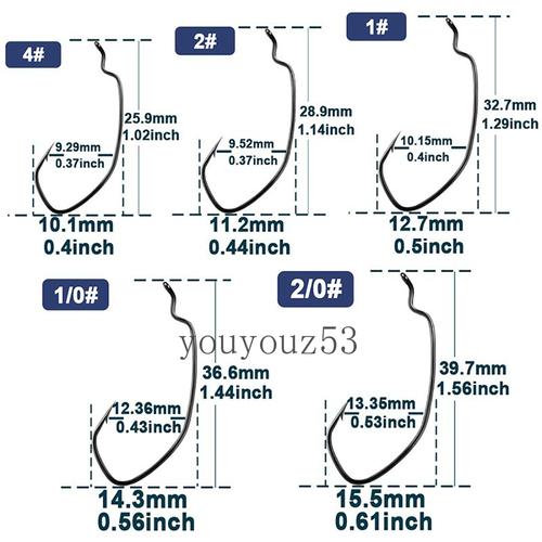 50pcs EWG Offset Worm Hook Soft Plastic Hook Wide Gap V-Type Fishing Hook 4-2/0# - Picture 2 of 18