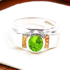 Peridot Oval Cut Gemstone With 925 Sterling Silver Ring For Men's #A459