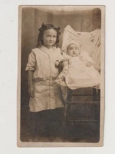 Postcard Real Photo RPPC CYKO Cute Little Girl Posing With Baby c 1904-1920s