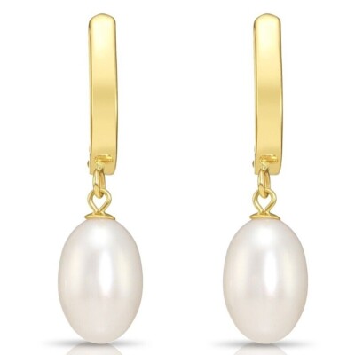 14K Real Solid Gold 12MMx8MM Natural Freshwater Pearl Dangle Drop Oval Earrings