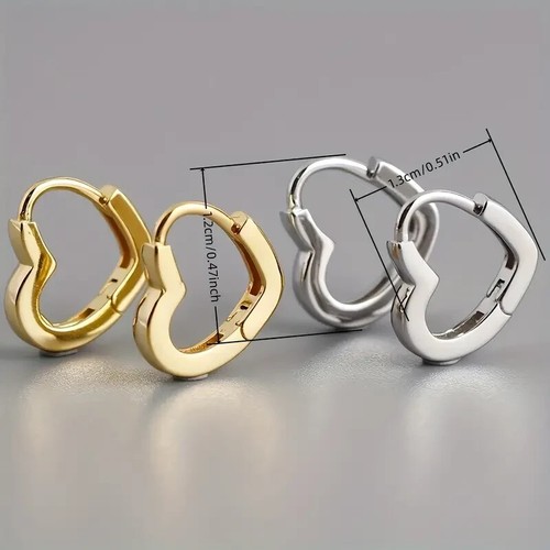 J.RODEM Heart Shape Design 925 Silver Hoop Earrings in Silver and Gold - Picture 7 of 12