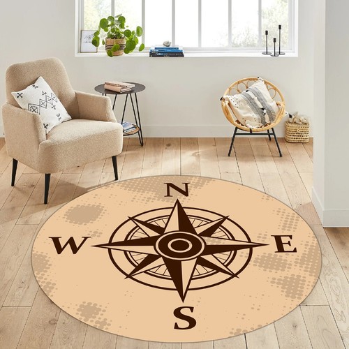 Compass Rug, Round Compass Rug, Medallion Rug, Round Decor Rug, Gift Round Rug, - Picture 1 of 10