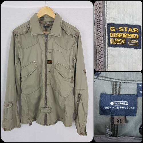 G Star Utility Jacket Mens Size XL 42" Chest Khaki Green Lightweight Zip Shirt - 第 3/16 張圖片