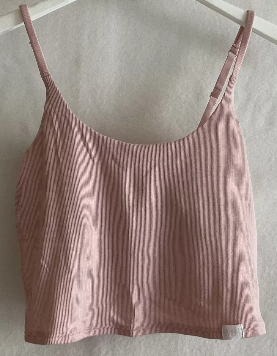 Old Navy Rib-Knit Brami / Cami Crop Top Built in Shelf Bra Abalone Pink  Size L