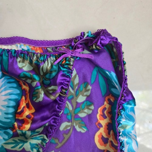 Vtg Victoria's Secret Second Skin Satin Purple Floral High Waist Mushroom Pantie - Picture 2 of 6