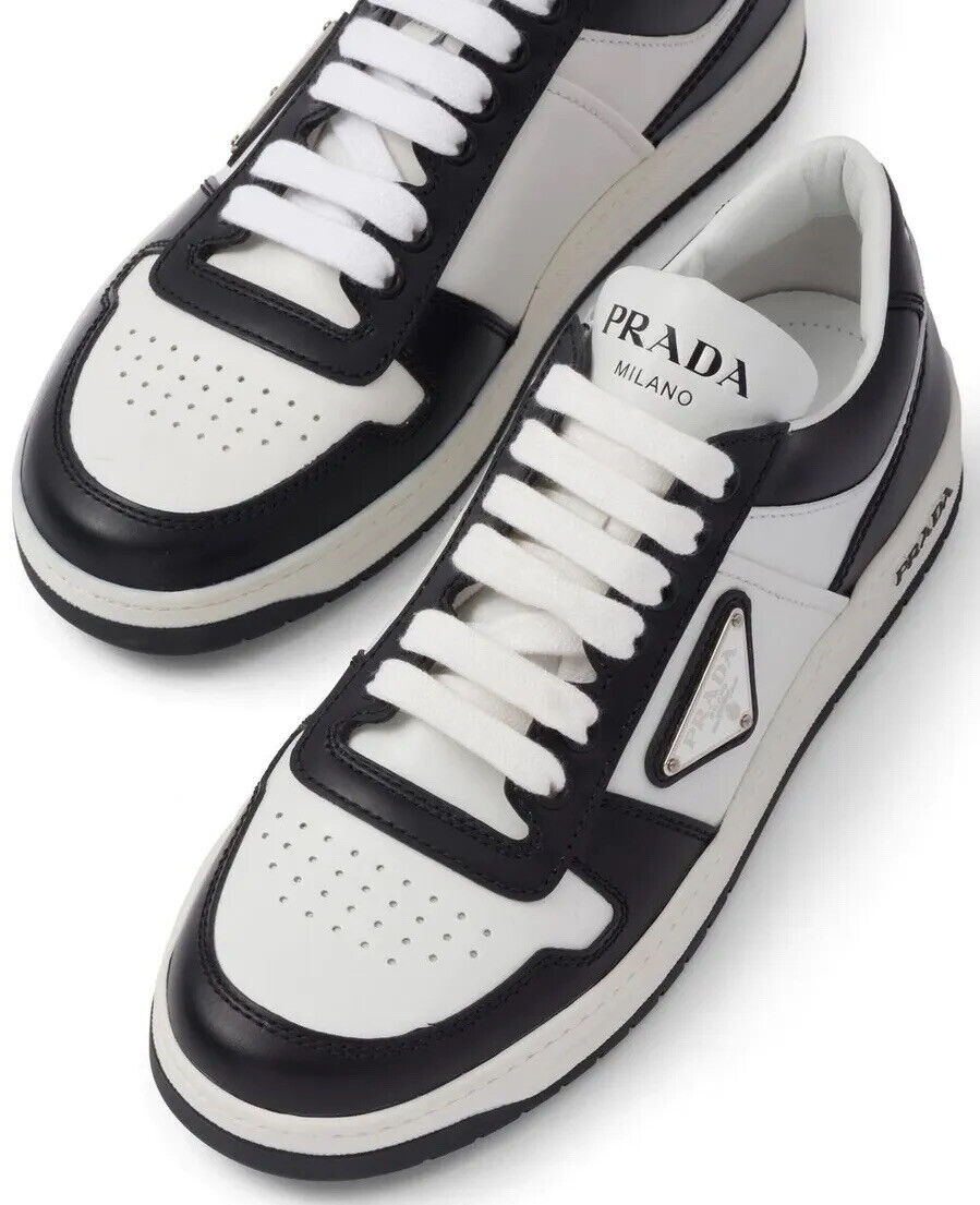 PRADA Women's Downtown Logo Leather Sneakers Black & White PRADA Women's Downtown Logo Leather Sneakers Black & White