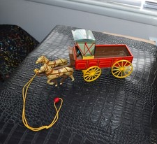 Northwestern Vintage 50s Tin Horses Drawn Wagon With Driver