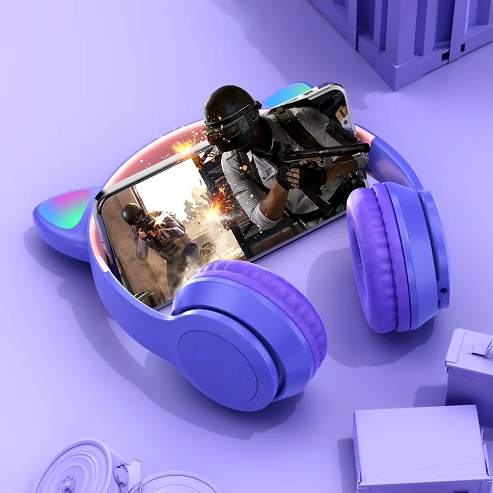 Kids Headphones Wireless Bluetooth Headset LED Lights Cat Ear Earphone Children - Image 4 of 4