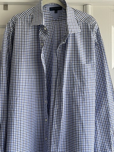 Camisa de vestir Tommy Hilfiger para hombre 17,5 manga larga azul blanco algodón a cuadros - Imagen 2 de 4