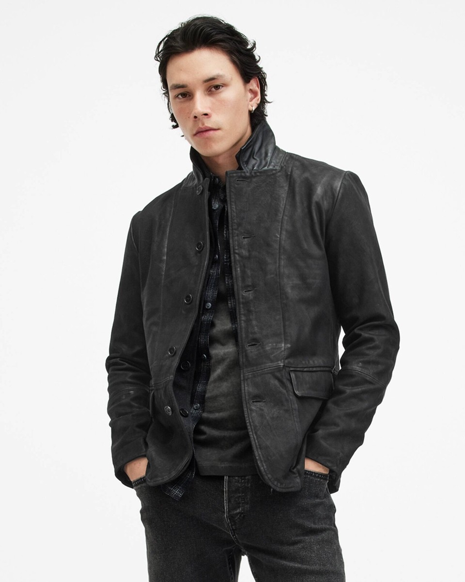 Allsaints Men's Survey Double Layered Leather Blazer, Black