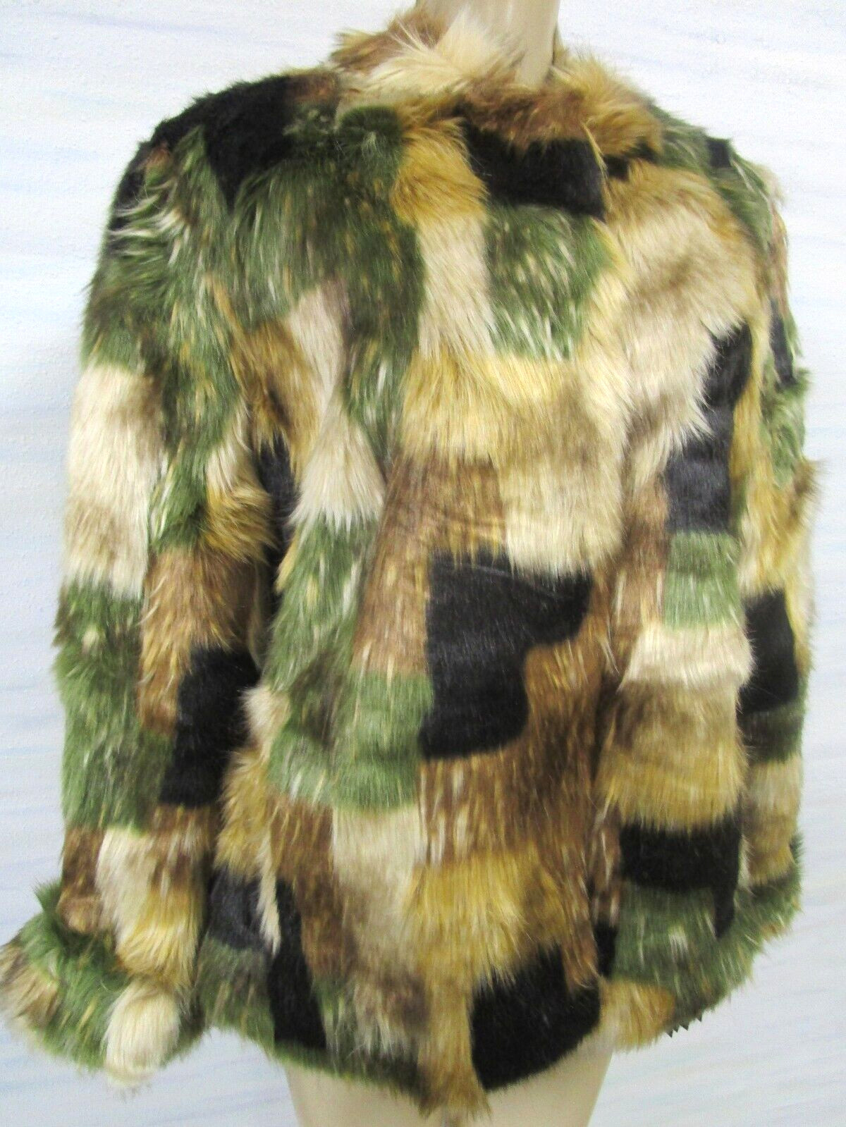 ADRIENNE LANDAU MULTI-COLOR FAUX FUR LONG SLEEVE COAT SIZE XL - NWT