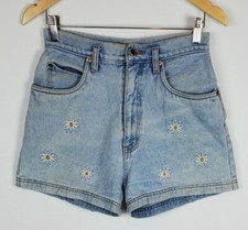Vtg 90s Light Wash Mom Shorts Jrs 11 Womens 6-8 Embroidered Daisies High Rise