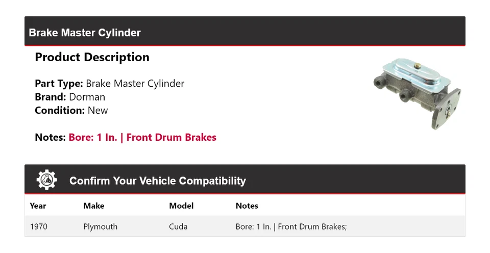 Cilindro mestre de freio Plymouth Cuda Dorman 1970 - Imagem 2 de 4