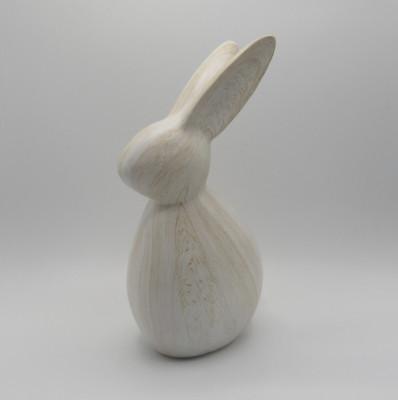 RESIN EASTER BUNNY RABBIT WITH WHITE WASH WOODEN FINISH FIGURINE DÉCOR NEW
