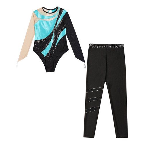 Kids Girls Tracksuit Figure Skating Outfit Performance Set Sparkly Leotard Mesh - Picture 68 of 74